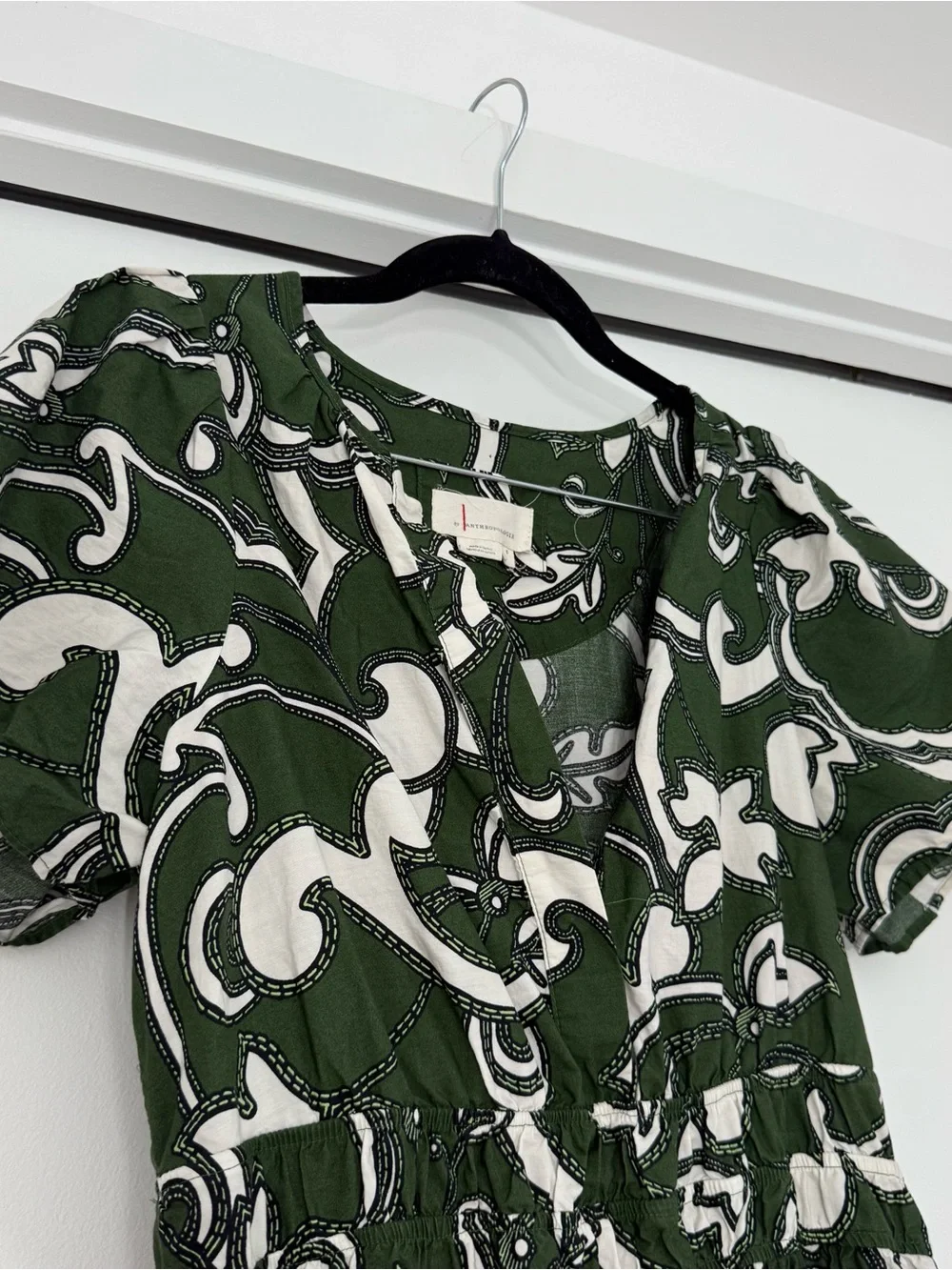 Anthropologie The Somerset Maxi Dress Puff Sleeve Green Novelty Print Small - Picture 4 of 14